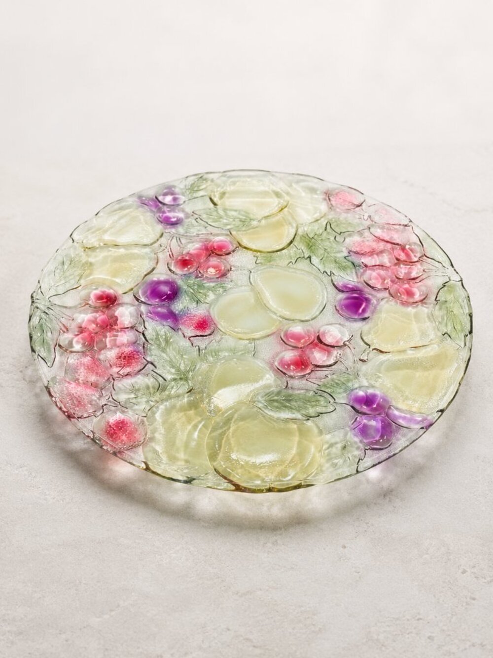 Vintage Indiana Glass Fruit Design 13” Round Serving Platter Multicolor